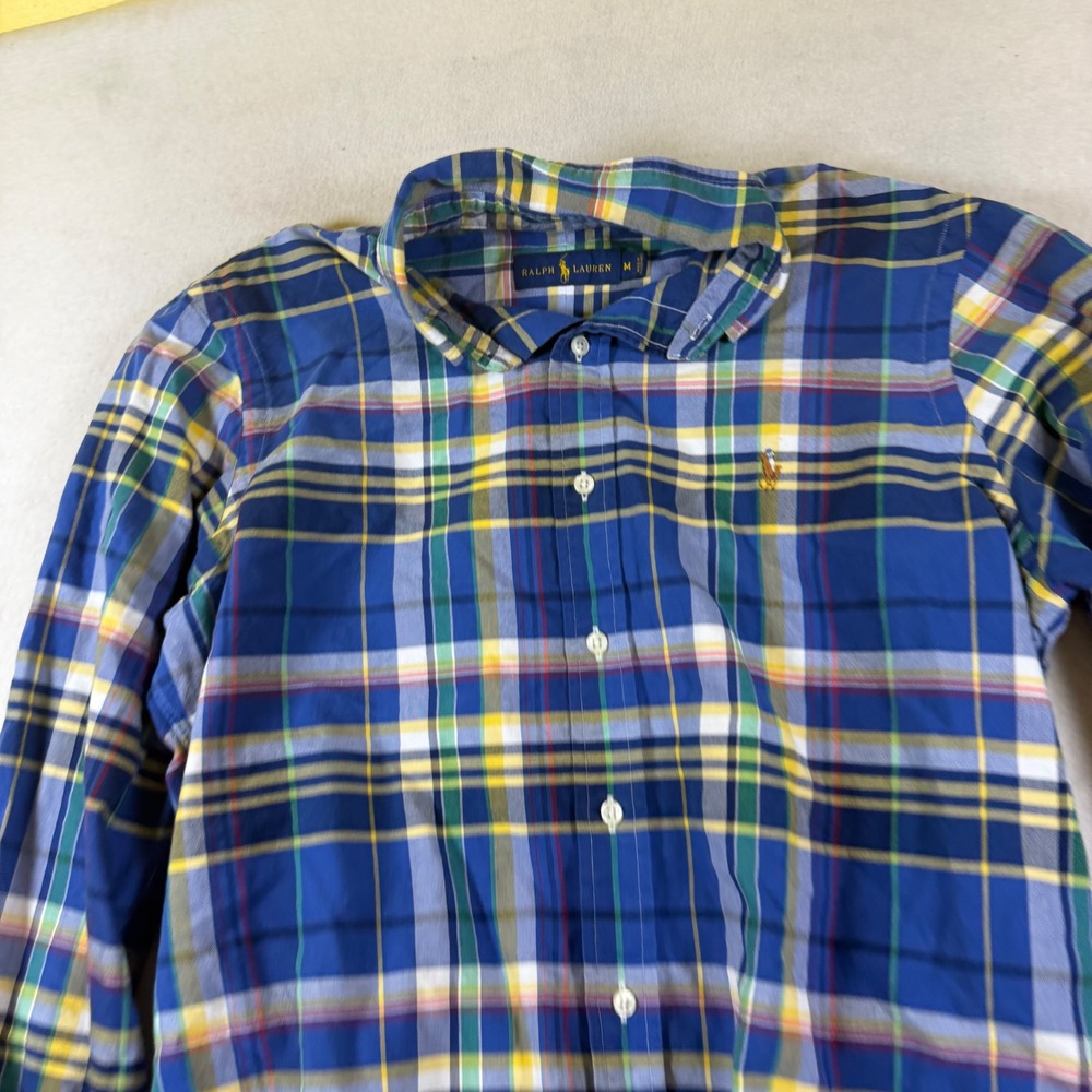 Ralph Lauren Mens Blue Yellow Plaid Button Down Shirt Long Sleeve Pony Logo M